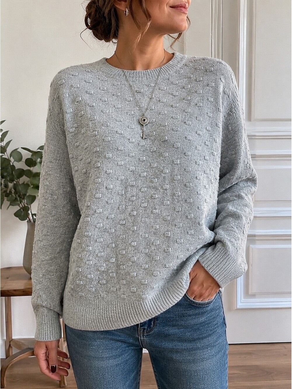 H&M Textured Knit Sweater Gray  Wool Blend Size M